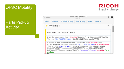 Thumbnail for OFSC Mobility Parts Pickup Activity
