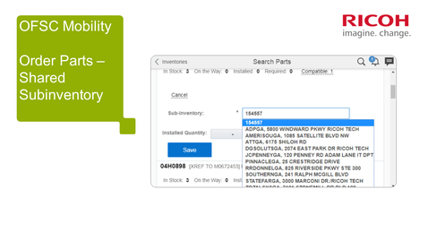 Thumbnail for OFSC Mobility Order Parts Shared Subinventory