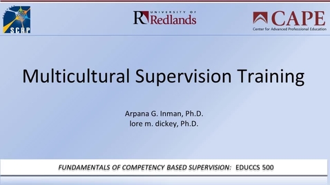 Thumbnail for entry Week 2 Multicultural Supervision:  Arpana Inman and lore dickey
