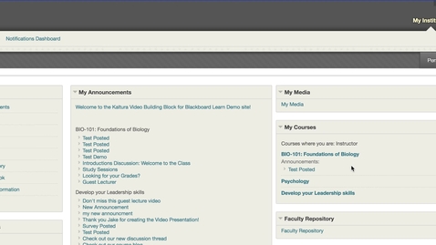 Thumbnail for entry Blackboard Learn - Kaltura KAF Integration Demo