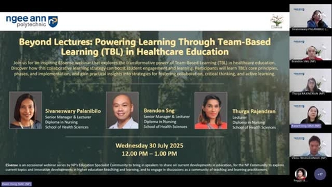Thumbnail for ESsence Webinar: Beyond Lectures - Powering Learning Through Team-Based Learning (TBL) in Healthcare Education 20250730
