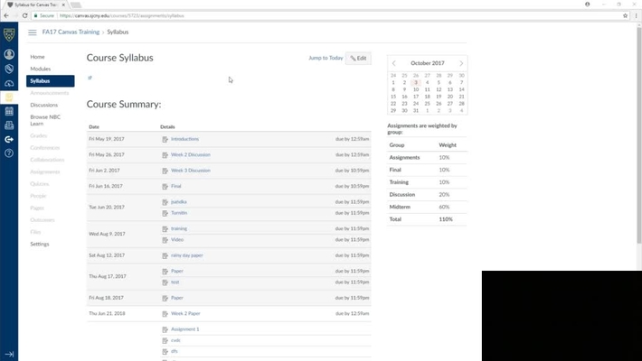 Canvas Syllabus Area