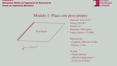 Thumbnail for Práctica 3 - Modelo 1 - Asignatura Elementos Finitos en Ingeniería de Estructuras - Grado en Ingeniería Mecánica