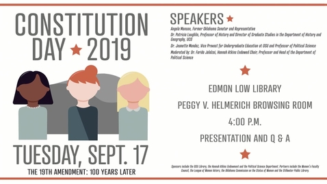 Thumbnail for Constitution Day 2019 The 19th Amendment: 100 Years Later
