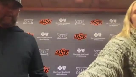 Thumbnail for 2/9/21 Cowgirl Softball:  OSU Cowgirl Softball Head Coach Kenny Gajewski and Players Chyenne Factor and Carrie Eberle speak to the media about the season opener.