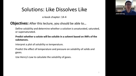 Thumbnail for CHEM 110 - Chapter 14.4 Solubility: Like Dissolves Like