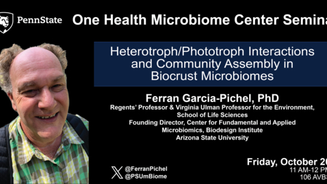 Thumbnail for entry Heterotroph/Phototroph Interactions and Community Assembly in Biocrust Microbiomes | Ferran Garcia-Pichel, PhD, Arizona State Univ.