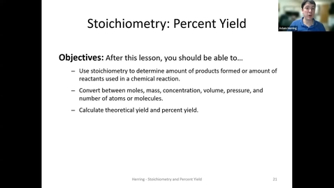 Thumbnail for entry CHEM 130 - Stoichiometry: Percent Yield