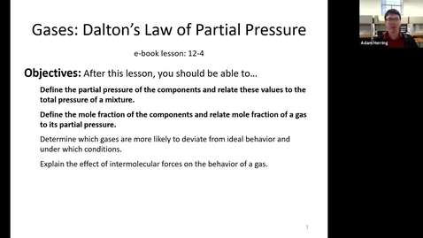 Thumbnail for CHEM 110 - Chapter 12.4 Dalton's Law of Partial Pressure