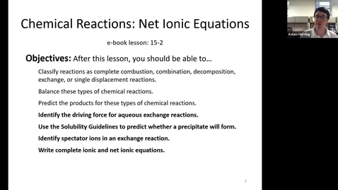 Thumbnail for entry CHEM 110 - Chapter 15.2 Solubility Guidelines and Net Ionic Equations