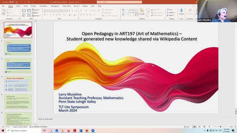 Thumbnail for Symposium Lite: Open Pedagogy in ART197 (Art of Mathematics) – Student generated new knowledge shared via Wikipedia Content