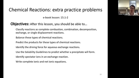 Thumbnail for CHEM 110 - Chapter 15.2 Chemical Reactions - Extra Practice Problems
