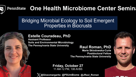 Thumbnail for entry Bridging Microbial Ecology to Soil Emergent Properties in Biocrusts | Estelle Couradeau, PhD &amp; Raul Roman, PhD, Penn State