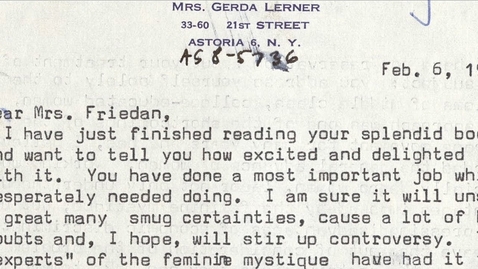 Thumbnail for Gerda Lerner's Letter to Betty Friedan | Radcliffe Institute