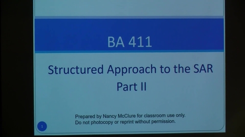 Thumbnail for Week 7 BA 411 Professor Nancy McClure  -  SAR II