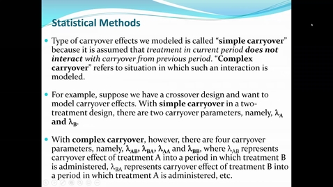 Thumbnail for Lecture 11.1. Crossover Designs (Part 6) [PHS580]