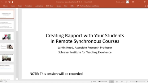 Thumbnail for entry Creating Rapport with Your Students in Remote Synchronous Courses: Keep Teaching Webinar Series