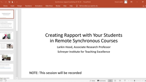 Thumbnail for Creating Rapport with Your Students in Remote Synchronous Courses: Keep Teaching Webinar Series