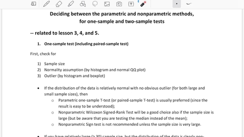 Thumbnail for Midterm Review (g) - Choose between parametric and nonparametric tests: one-sample