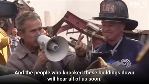 Thumbnail for George W. Bush’s bullhorn speech still echoes, ‘I can hear you! The rest of the world hears you’