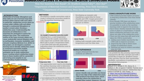 Thumbnail for entry Developing a Machine Learning Tool for Identifying  Subduction Zones in Numerical Mantle Convection Models 