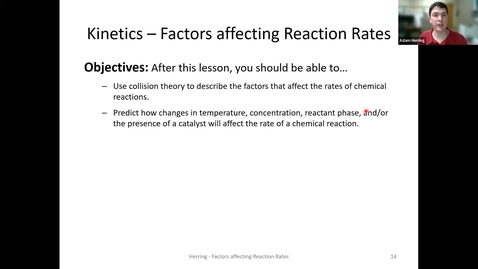 Thumbnail for CHEM 130 - Kinetics - Factors affecting Reaction Rates