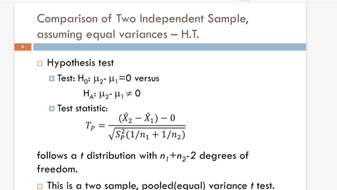 Thumbnail for entry Lesson 4.3. Two Sample Test w Equal Var b