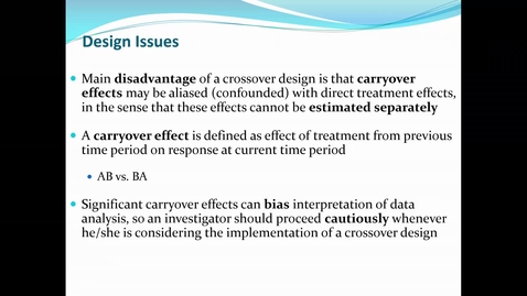 Thumbnail for entry Lecture 11.1. Crossover Designs (Part 3) [PHS580]