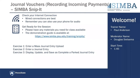 Thumbnail for SIMBA Snip-it: Journal Vouchers Recording Incoming Payments Overview