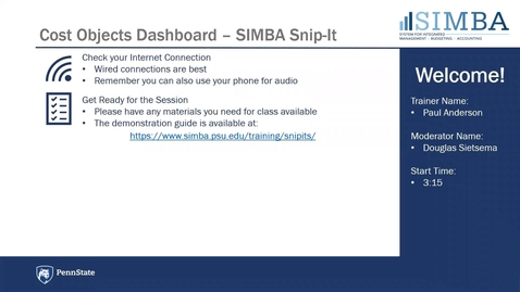 Thumbnail for SIMBA Snip-it: Cost Objects Dashboard Overview