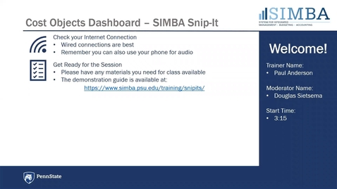 Thumbnail for entry SIMBA Snip-it: Cost Objects Dashboard Overview