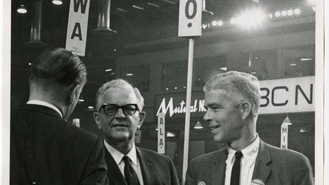 Thumbnail for entry Senator Peter H. Dominick and Senator Gordon L. Allott in the convention hall at the Cow Palace, San Francisco, California, site of the 1964 Republican National Convention, 1964