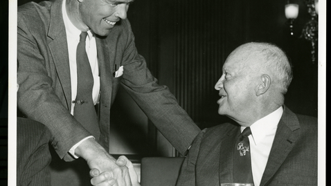 Thumbnail for entry Representative Peter H. Dominick and former President Dwight D. Eisenhower shake hands, 1962