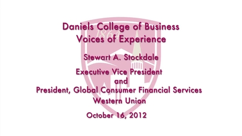 Thumbnail for entry Voices of Experience: Stewart A. Stockdale from Western Union