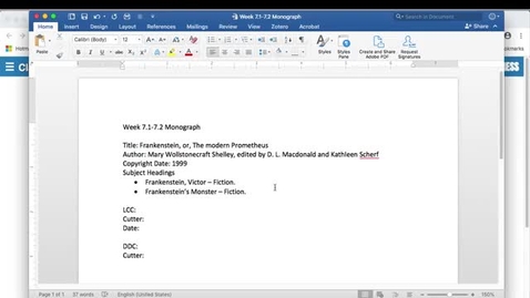 Thumbnail for den-edu_01699_7_1_1_lecture_software_demo_classifying_monographs_lcc_and_cutter_360