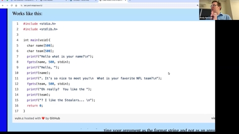 Thumbnail for Intro to printf vuln
