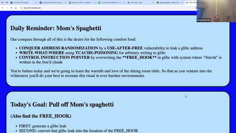 Thumbnail for Mom's Spaghetti Pt. 2: tcache-poisoning (AKA Linked Lists Gone Wrong)