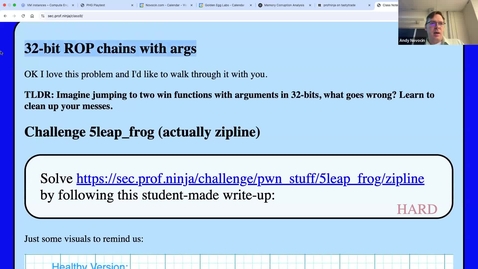 Thumbnail for 32-bit ROP chains and Intro to PLT/GOT