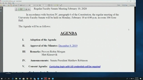 Thumbnail for entry Faculty Senate Meeting Feb 10th 2020