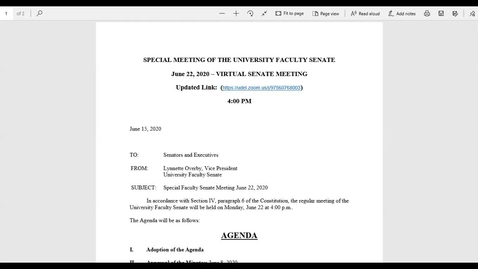 Thumbnail for Faculty Senate June 22 2020