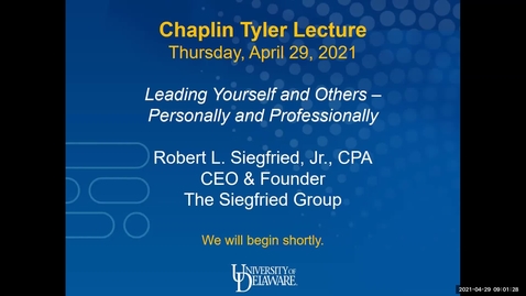 Thumbnail for Leading Yourself and Others – Personally and Professionally | Tyler Lecture April 2021