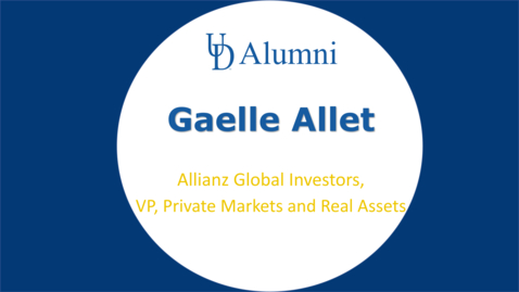 Thumbnail for entry BUAD 110 Alumni Videos Gaelle Allet - VP, Private Markets and Real Assets