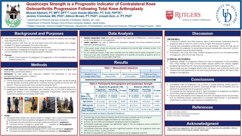 Thumbnail for entry Quadriceps Strength is a Prognostic Indicator of Contralateral Knee Osteoarthritis Progression Following Total Knee Arthroplasty, Moiyad Aljehani