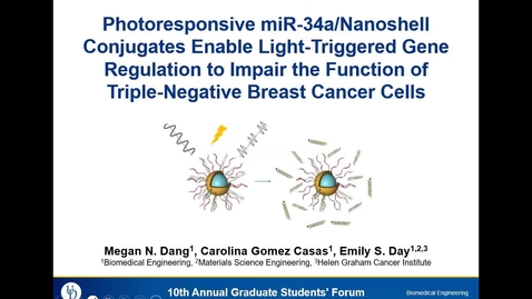 Thumbnail for entry Megan Dang, Photoresponsive miR-34a/Nanoshell Conjugates Enable Light-Triggered Gene Regulation to Impair the Function of Triple-Negative Breast Cancer Cells