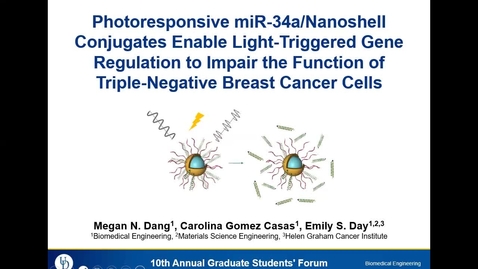 Thumbnail for Megan Dang, Photoresponsive miR-34a/Nanoshell Conjugates Enable Light-Triggered Gene Regulation to Impair the Function of Triple-Negative Breast Cancer Cells