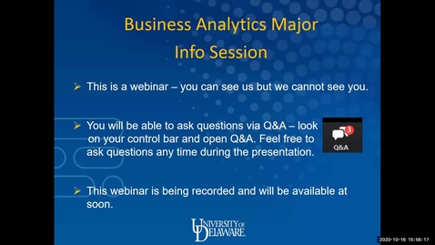 Thumbnail for entry Business Analytics Major Info Session