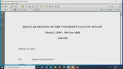 Thumbnail for entry Faculty Senate Meeting March 2nd 2020