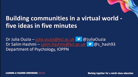 Thumbnail for entry Building Communities in a Virtual World - Five Ideas in Five Minutes