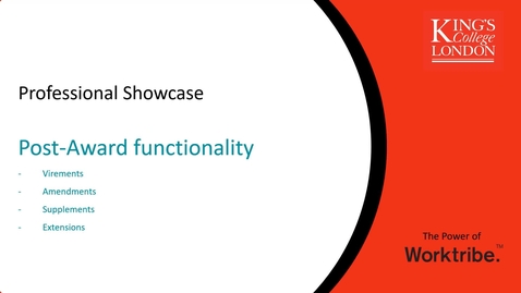 Thumbnail for Worktribe Showcase - Post-Award Functionality 'VASE'