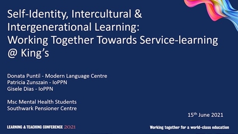 Thumbnail for entry Self-Identity, Intercultural &amp; Intergenerational Learning: Working Together Towards Service-learning @ King’s